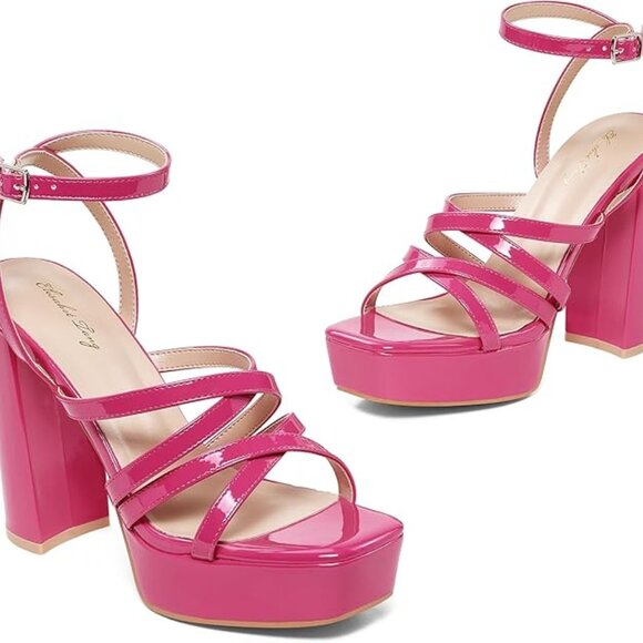 Elisabet Tang Chunky Platform High Heels Sandals 4.7" Ankle Strap Heels US sz 7 - Picture 3 of 6